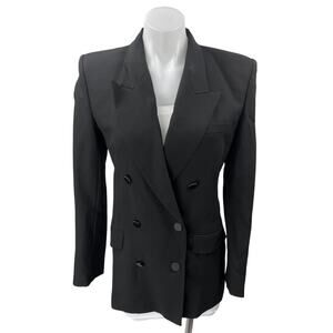 Zara Black Wool Double Breasted Long Sleeve Collar Button Blazer Coat Jacket XS